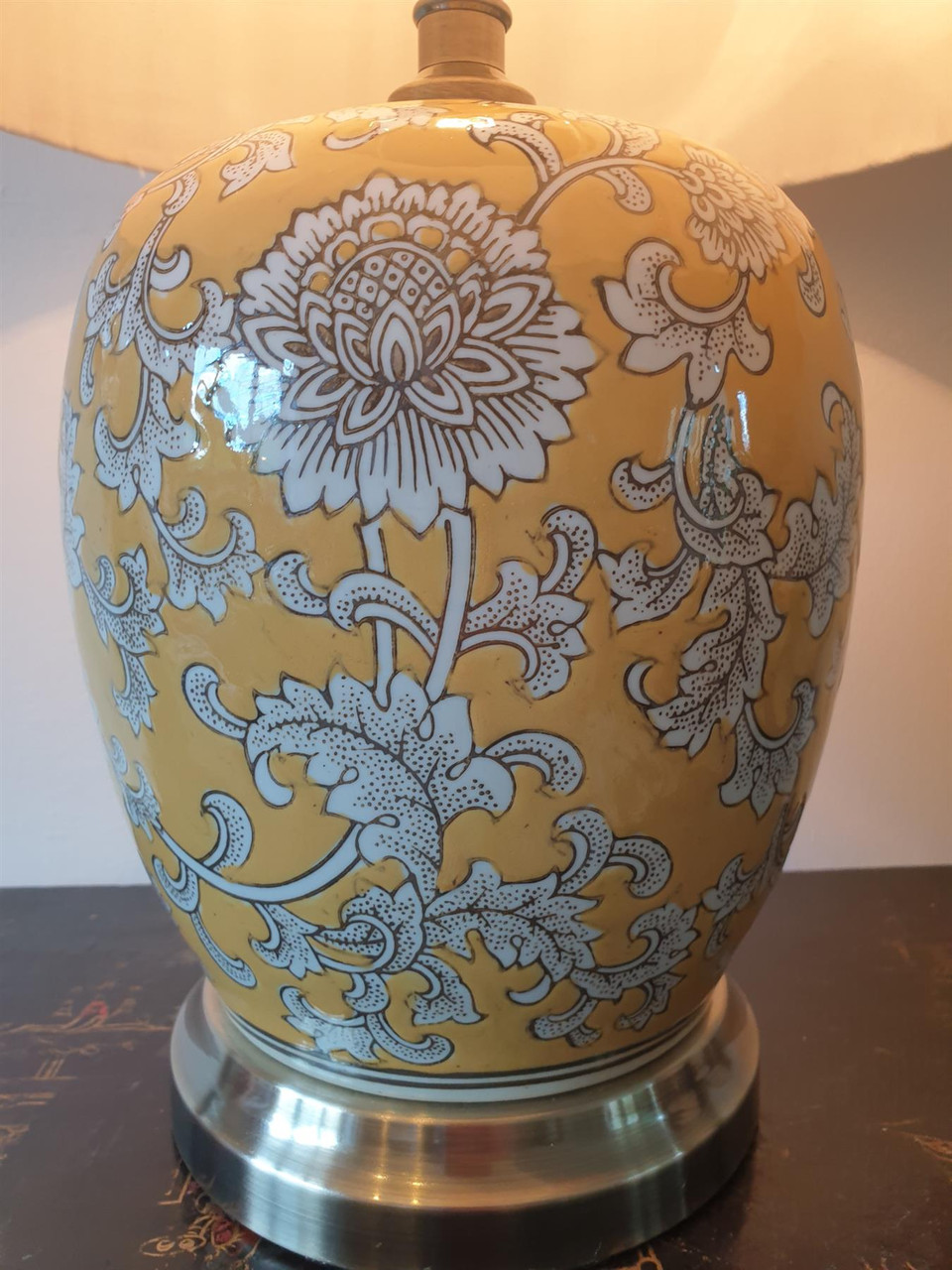 Chinese Melon Jar Table Lamp with Shade - Imperial Yellow - 51cm