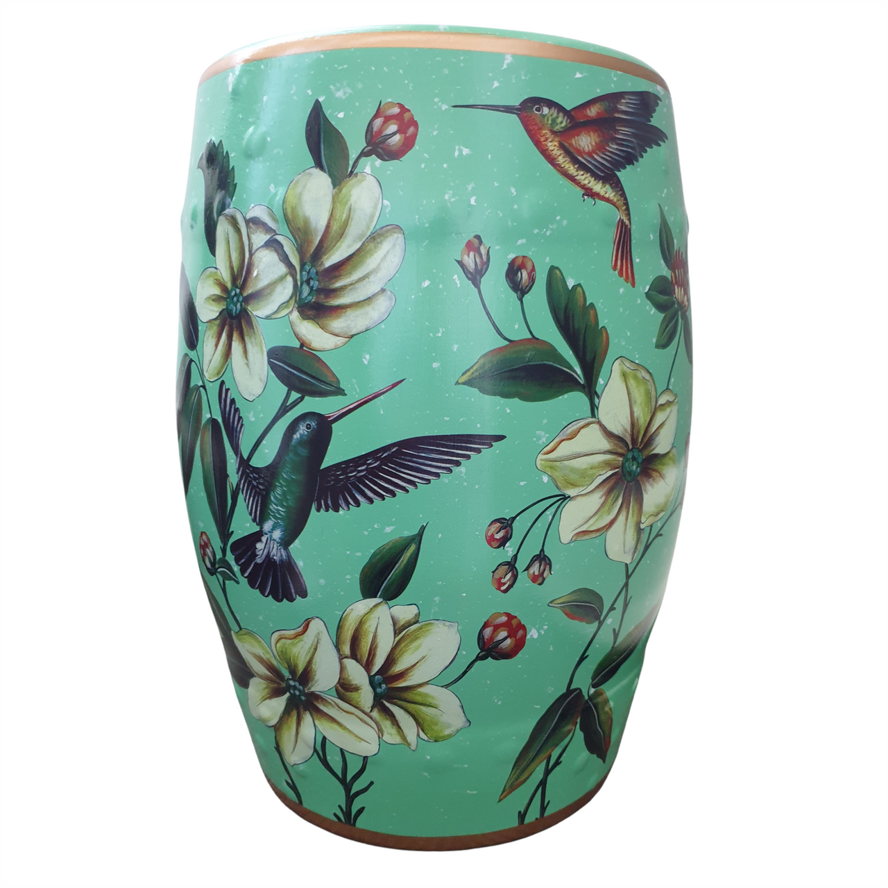 Chinese Ceramic Stool / Plant Stand - Humming Birds and Flowers Pattern