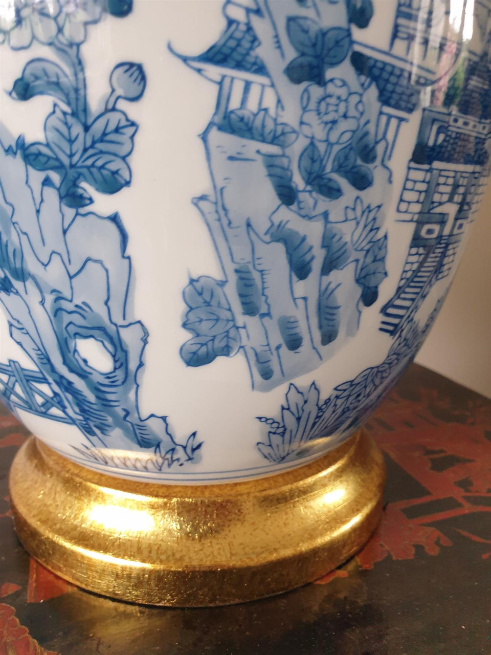 Chinese Table Lamp With Shade -  Willow Landscape Pattern - 61cm