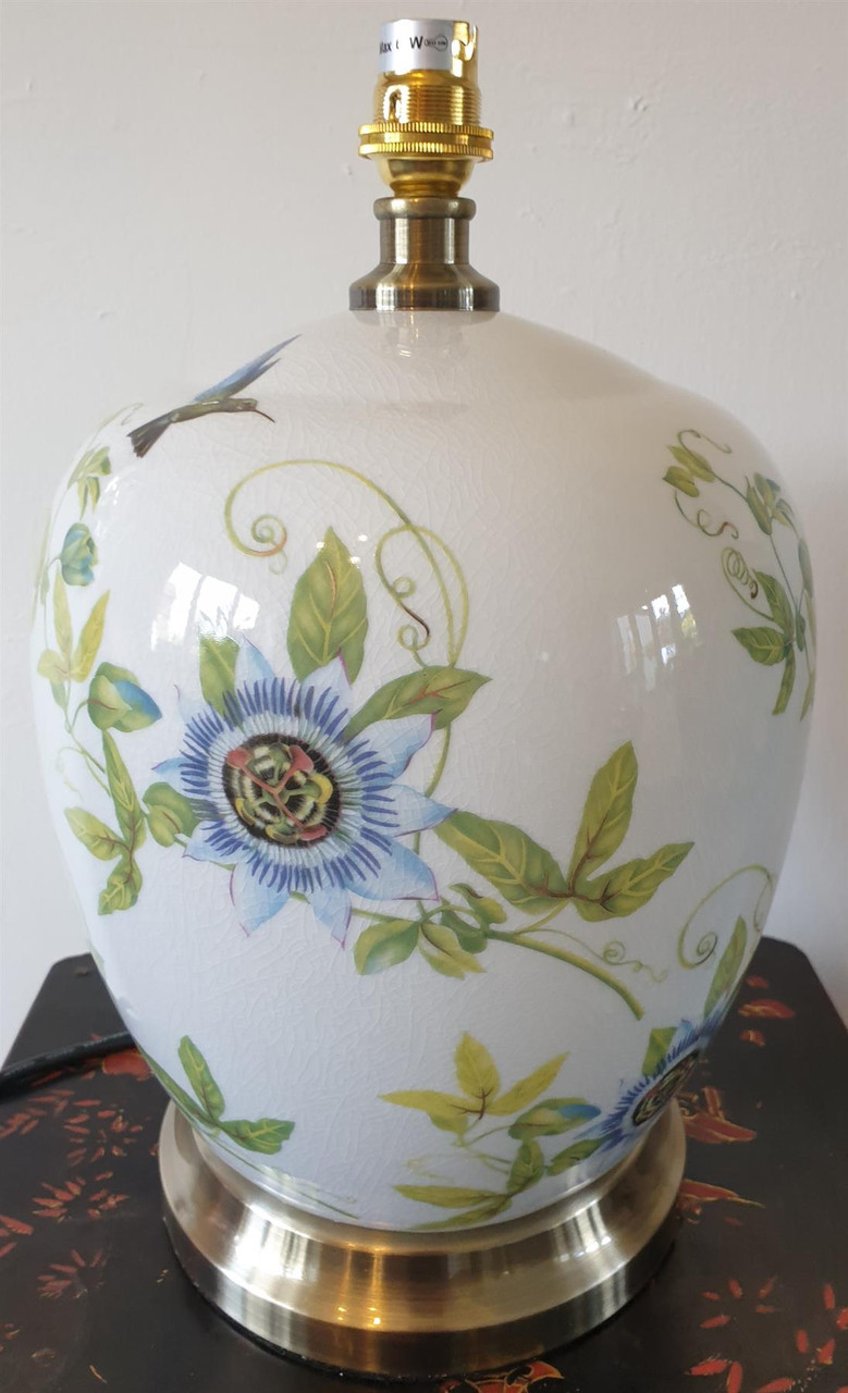 Chinese Table Lamp - White Passion Flower Pattern with Shade - 52cm
