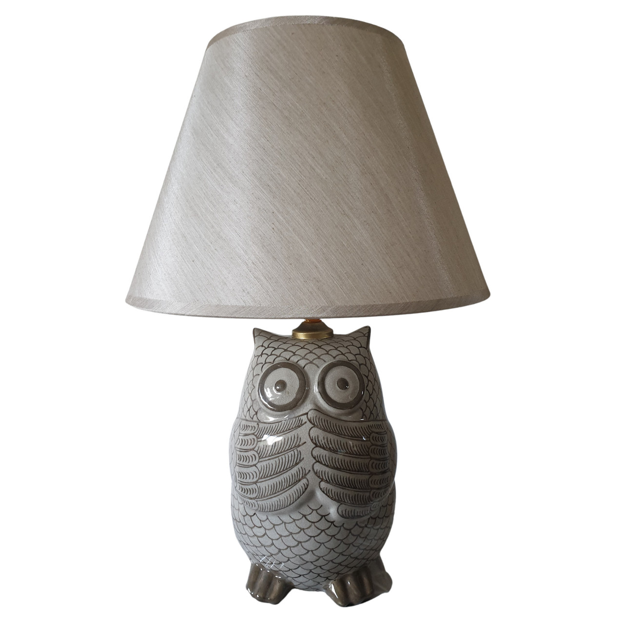 Pair of Chinese Owl Shaped Table Lamps with Golden Shades - 45cm