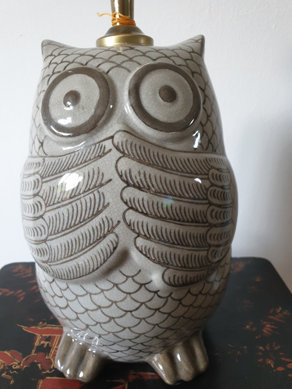 Chinese Owl Shaped Table Lamp with Golden Shade - 45cm