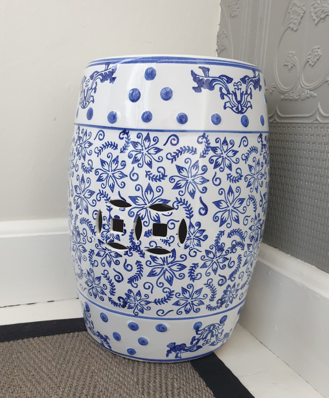 Chinese Ceramic  Garden Stool / Plant Stand - Blossom and Catkins Pattern