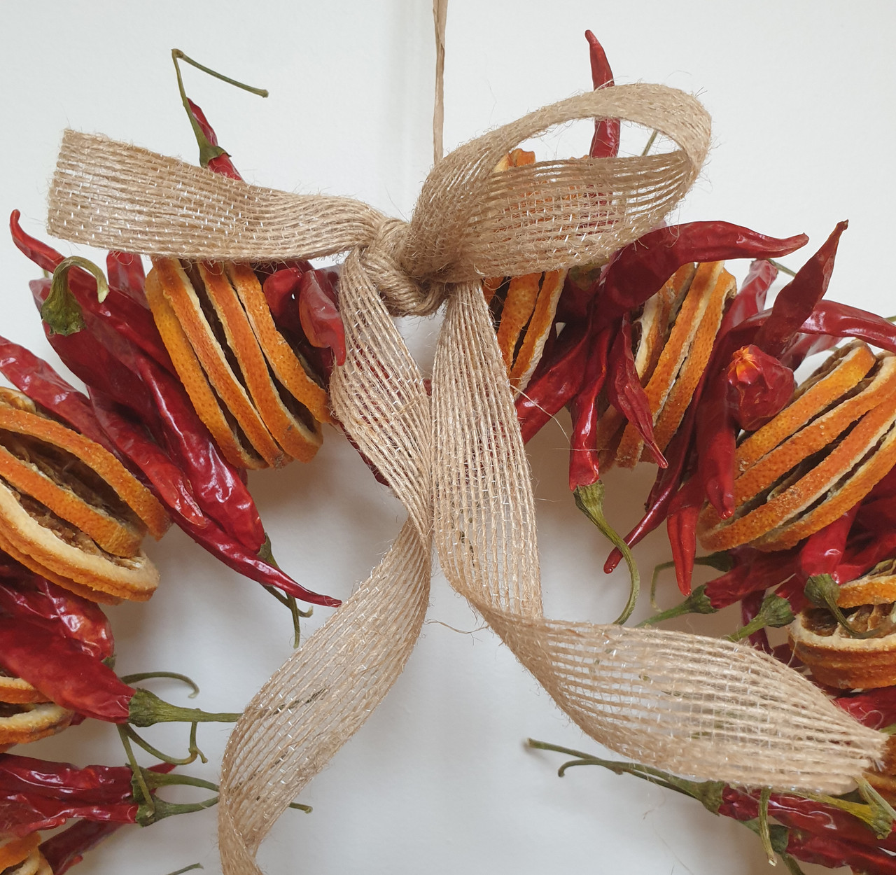 Dried Fruit Christmas Wreath - Orange Slices and Chilli - Hand Made - 32cm