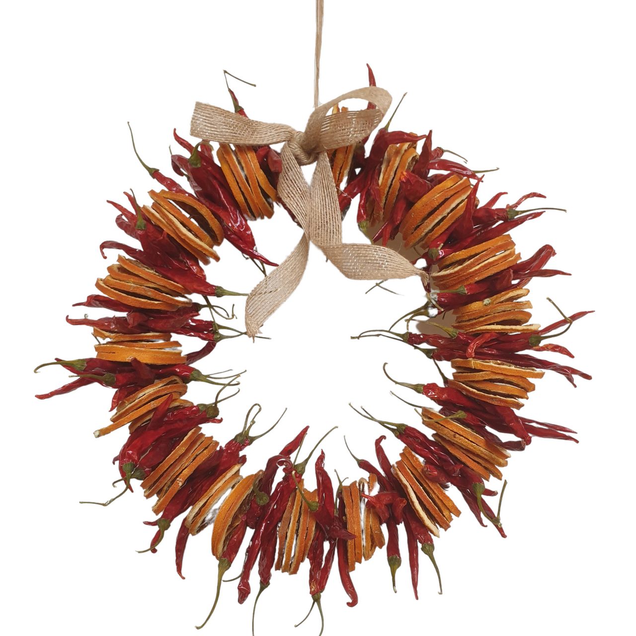 Dried Fruit Christmas Wreath - Orange Slices and Chilli - Hand Made - 32cm