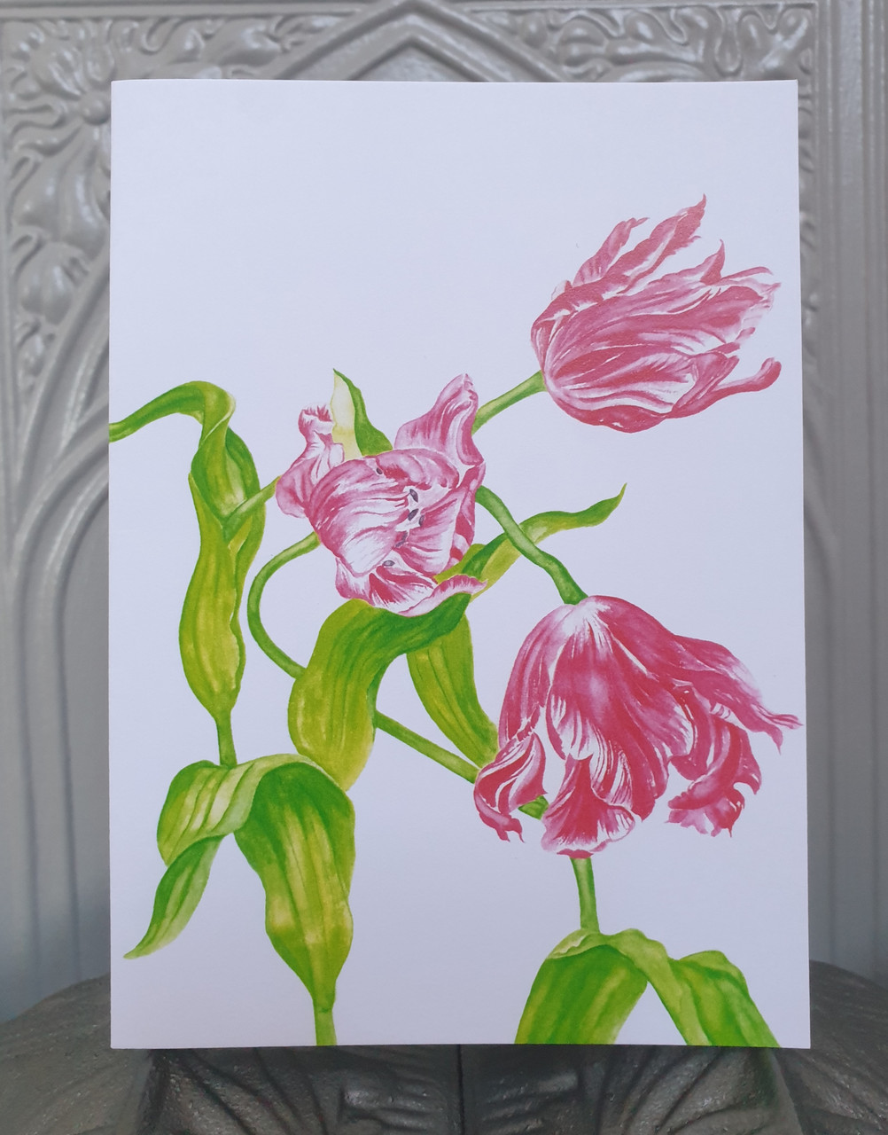 Pink Parrot Tulip Card from an Original Watercolour by Sarah Cameron - Blank Inside