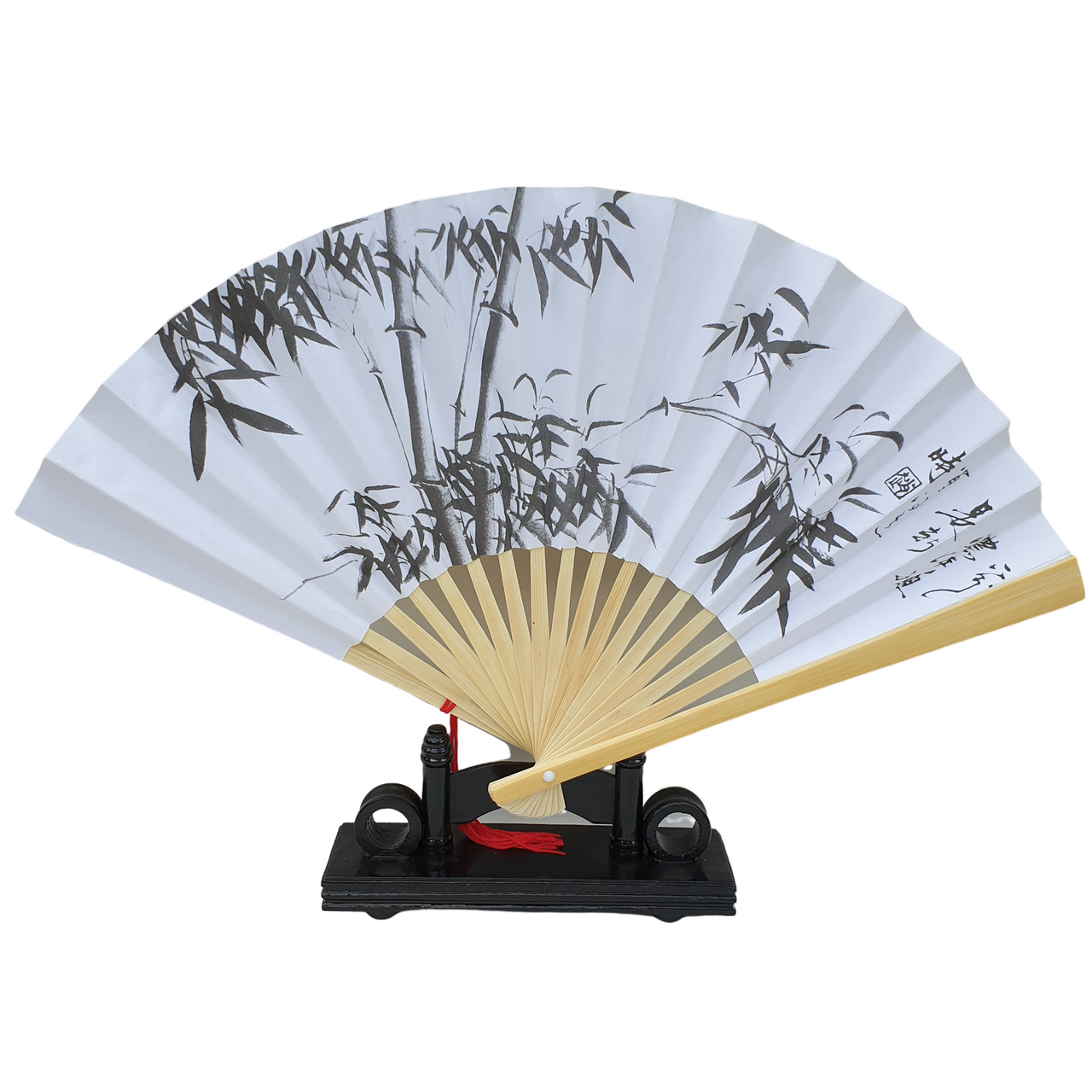 Chinese Fan - Paper and Bamboo - Painted Doves Picture - 23cm