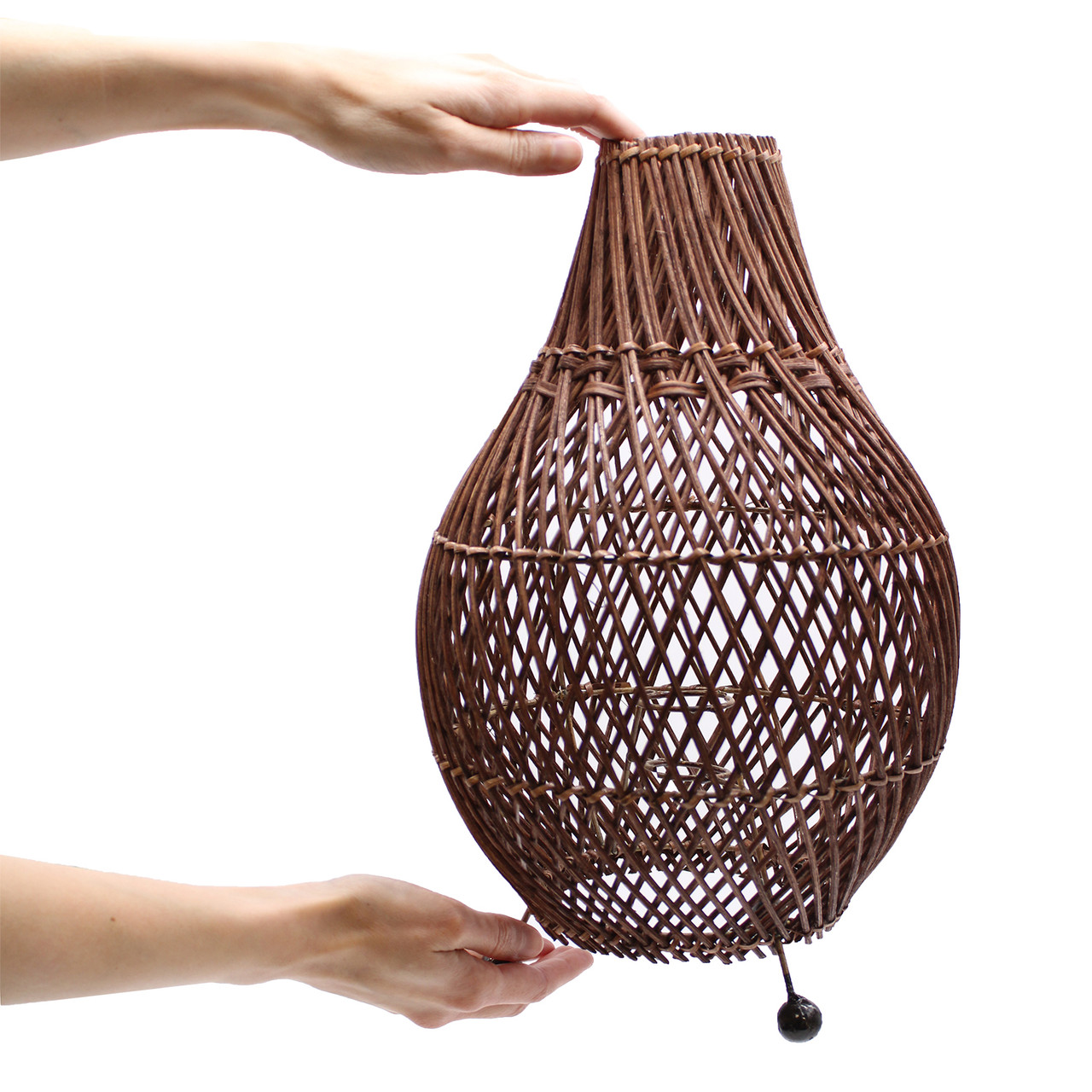 Rattan Table Lamp - Dark Brown Colour - Switched Cable and Bulb - 39cm Tall