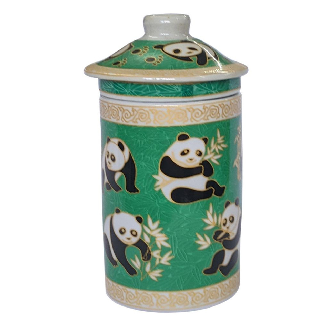 Porcelain Chinese Tea Mug with Infuser and Lid - Giant Panda Pattern