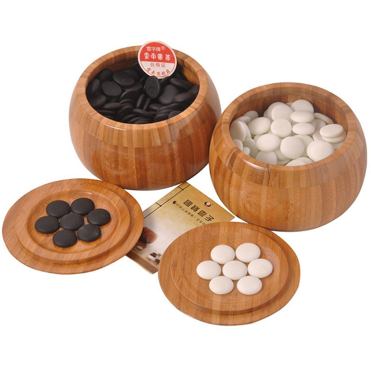 Chinese Go Game Set - Wei Qi Stones - Bamboo Bowls - Folding Bamboo Board