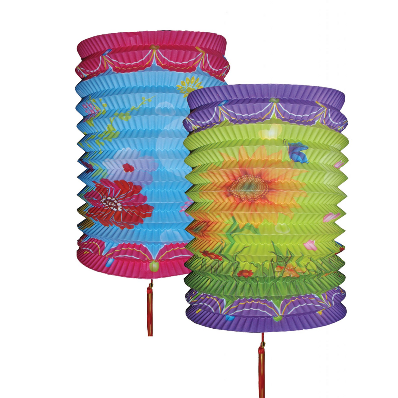 Chinese Festival Lanterns - Folded Paper - Pack of 10 -  Mixed Colours