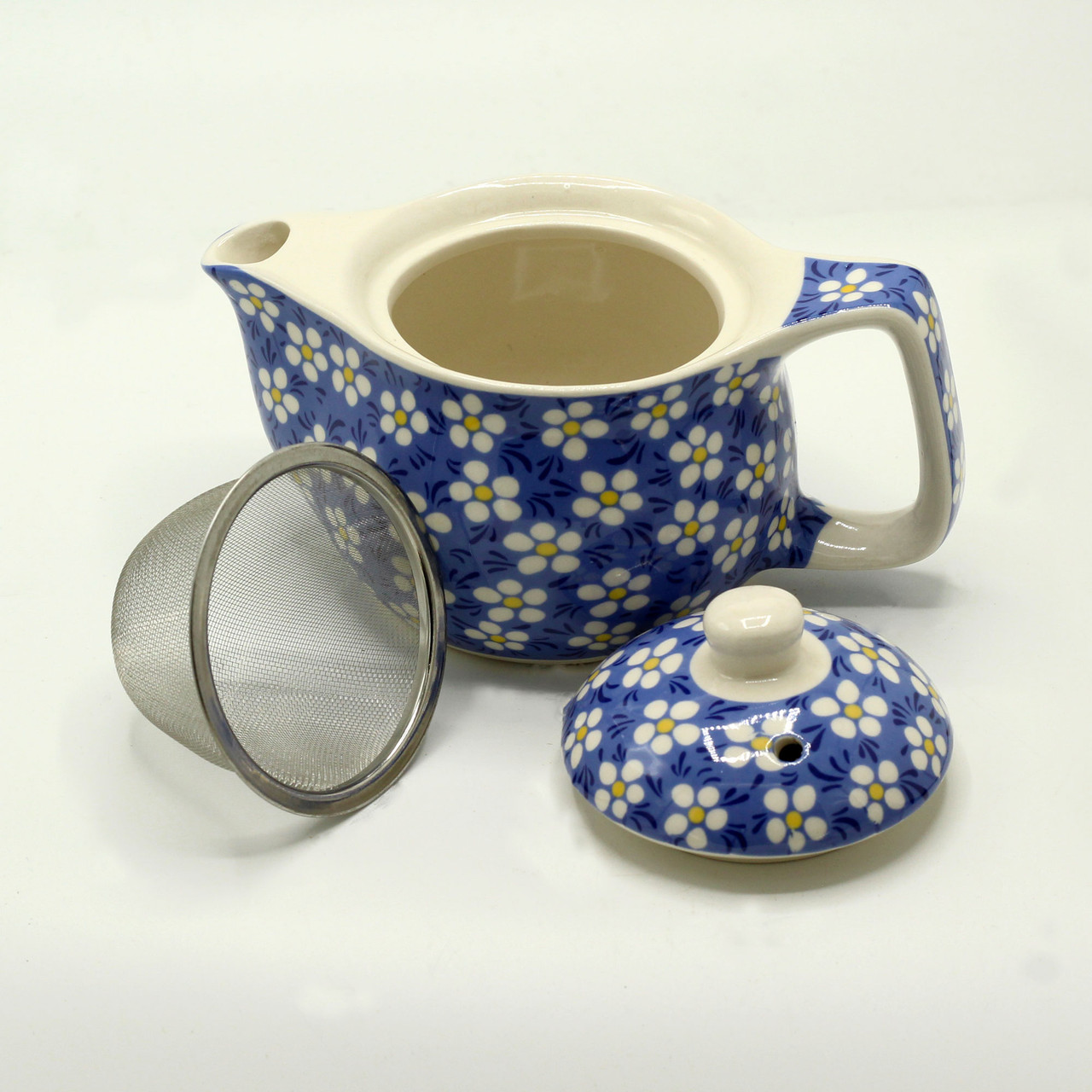 Small Teapot with a Blue Daisy Design