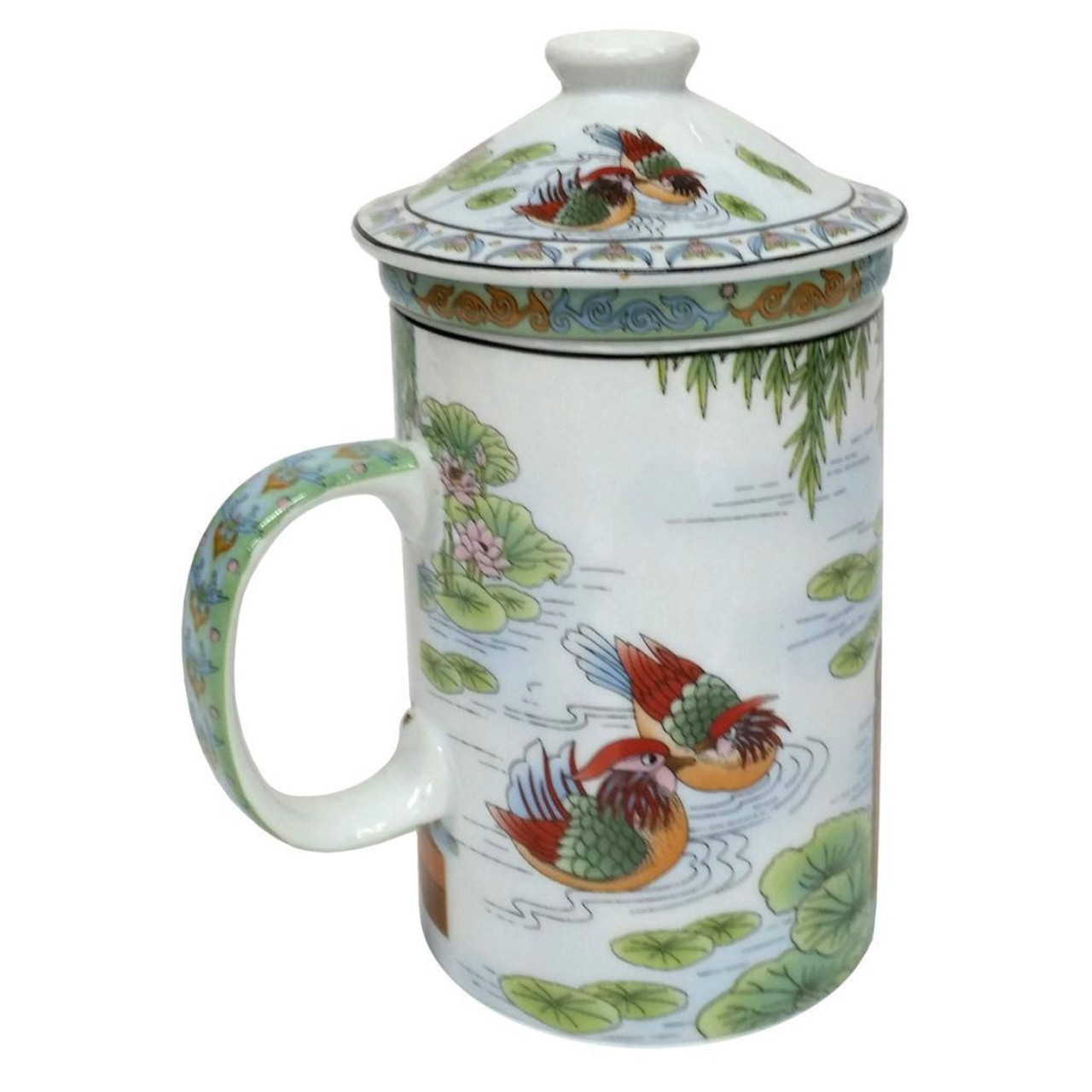 Porcelain Chinese Tea Mug with Infuser and Lid - Ladies in Garden - SECOND Pattern