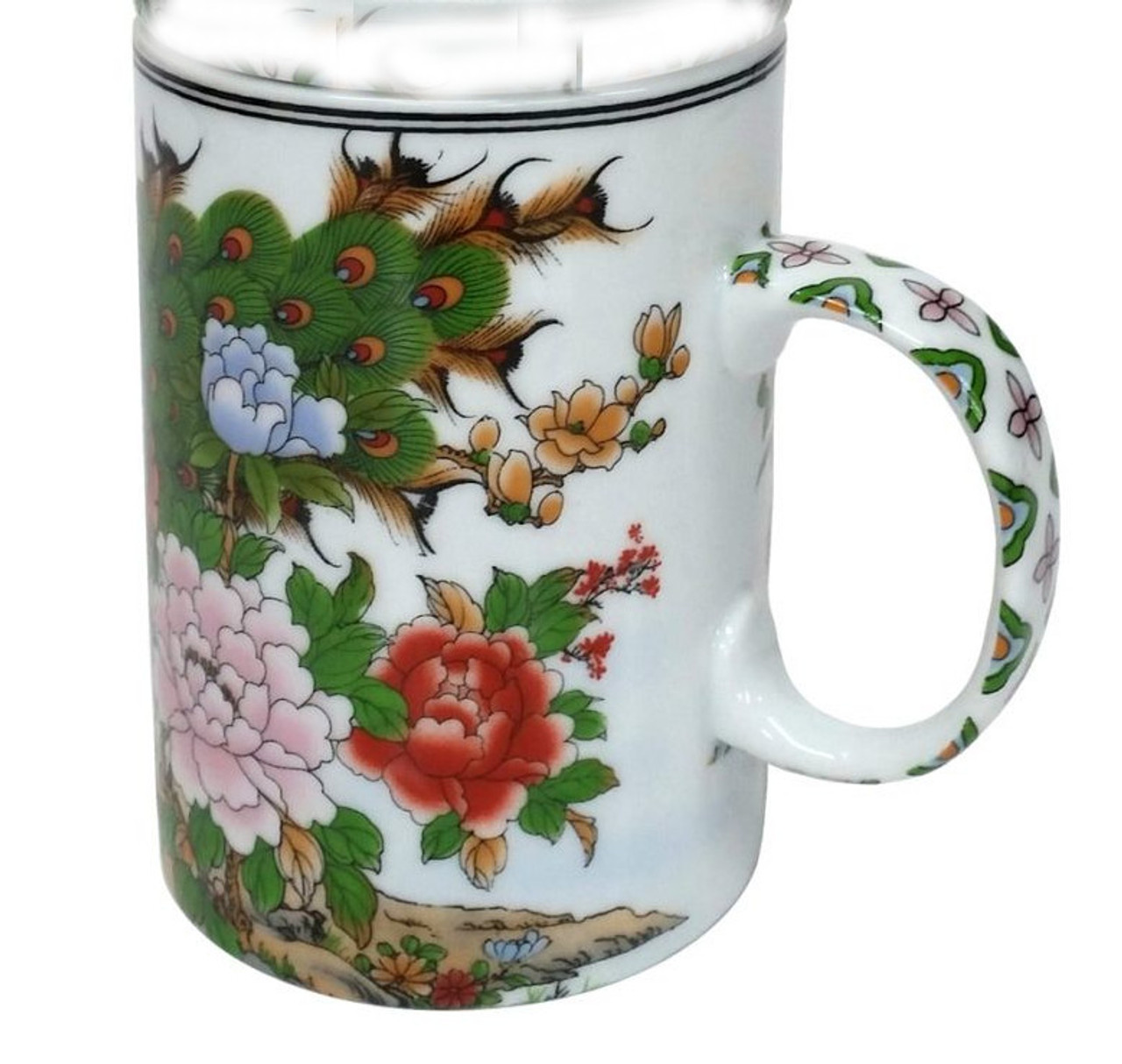 Porcelain Chinese Tea Mug - Peacocks Pattern - SECOND