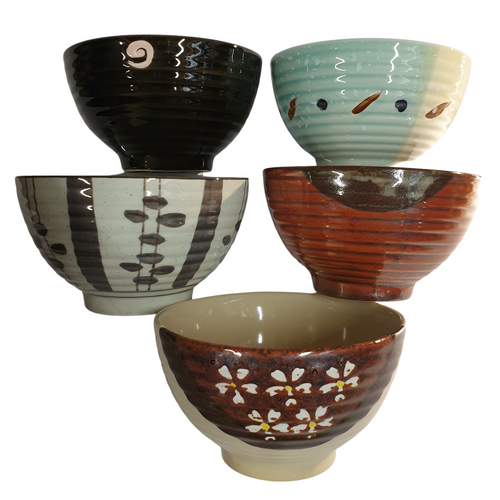 Chinese Rice Bowls - Mixed Eclectic Designs and Patterns - Set of 5 - Boxed