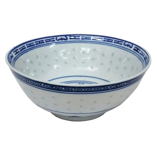 Chinese Blue and White Bowls - Rice Pattern - Set of 2 - 18cm Diameter