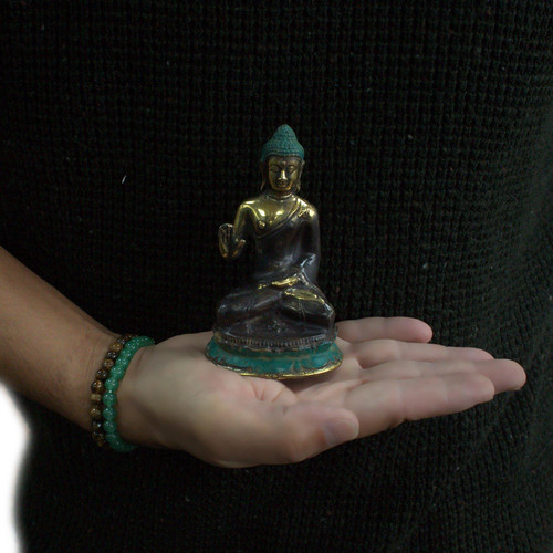 Vintage Style Brass Buddha with Hand Up - Medium Size 11.5cm - Feng Shui