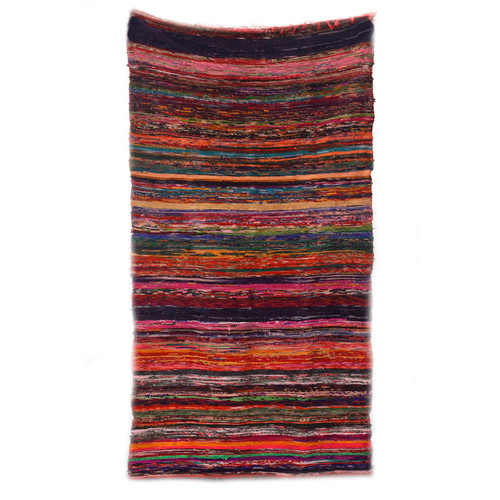 Luxury Rag Rug - Recycled Material - 150cm x 90cm - Hand Woven - Red