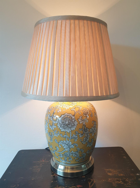 Pair of Chinese Melon Jar Table Lamps with Shades - Imperial Yellow - 51cm