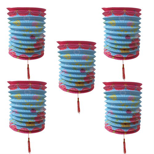 Chinese Festival Lanterns - Folded Paper - Pack of 10 -  BlueFlower Pattern