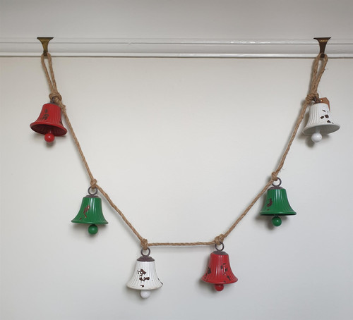 Metal Christmas Bell Garland - Distressed Finish - 10cm x 140cm