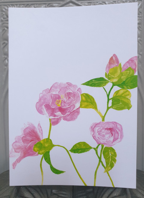 Pink Dog Rose Card from an Original Watercolour by Sarah Cameron - Blank Inside