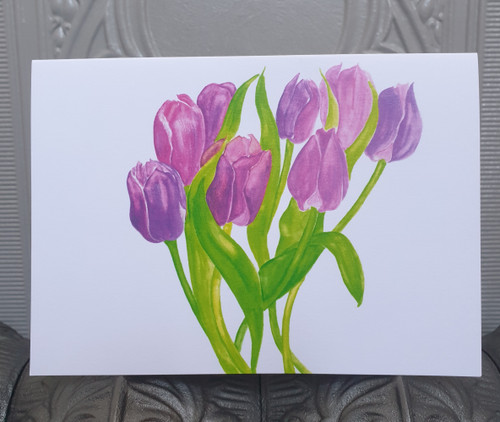Purple Tulips Card from an Original Watercolour by Sarah Cameron - Blank Inside