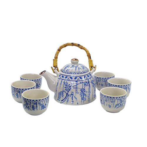 Chinese Tea Set - Blue and White - Wisteria Pattern - 6 Small Cups - Gift Box