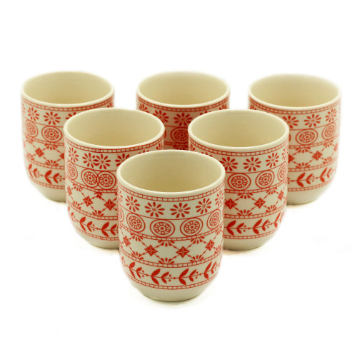 Set of 6 Tea Cups with an Amber Design
