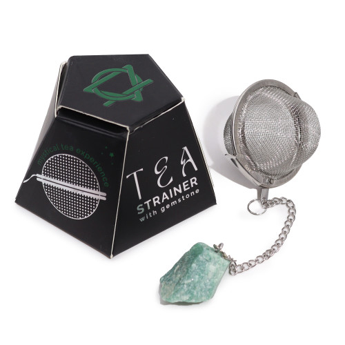 Tea Ball Infuser - 5cm - Stainless Steel with Chain and Green Aventurine for Prosperity
