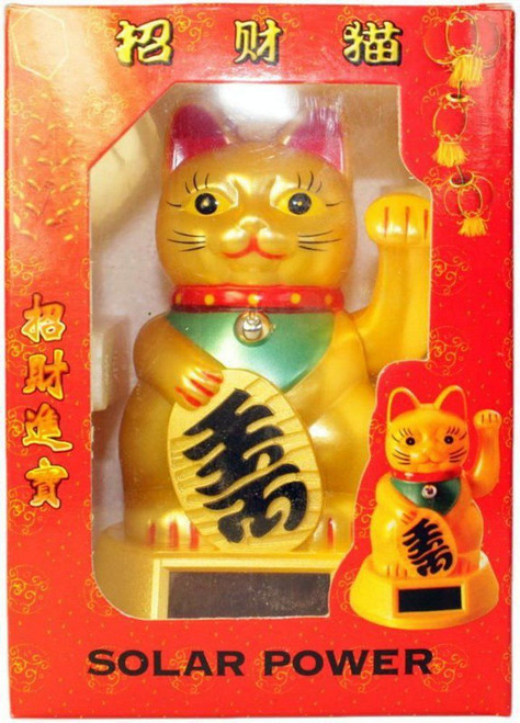 Lucky Waving Cat - Maneki-neko - 12cm Tall - Solar Powered - Feng Shui - Damaged Box