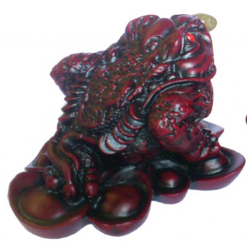 Three Legged Money Toad - Small 8cm - Red Resin - Feng Shui