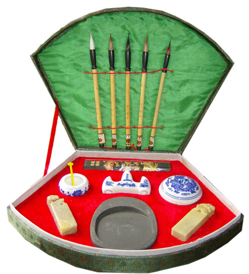 Chinese Writing Set / Calligraphy Set with 5 Brushes and Case - Large