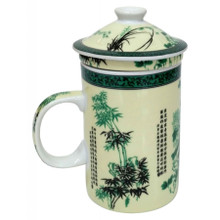 Porcelain Chinese Tea Mug with Infuser and Lid - Poetry Characters Pattern