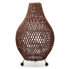 Rattan Table Lamp - Dark Brown Colour - Switched Cable and Bulb - 39cm Tall