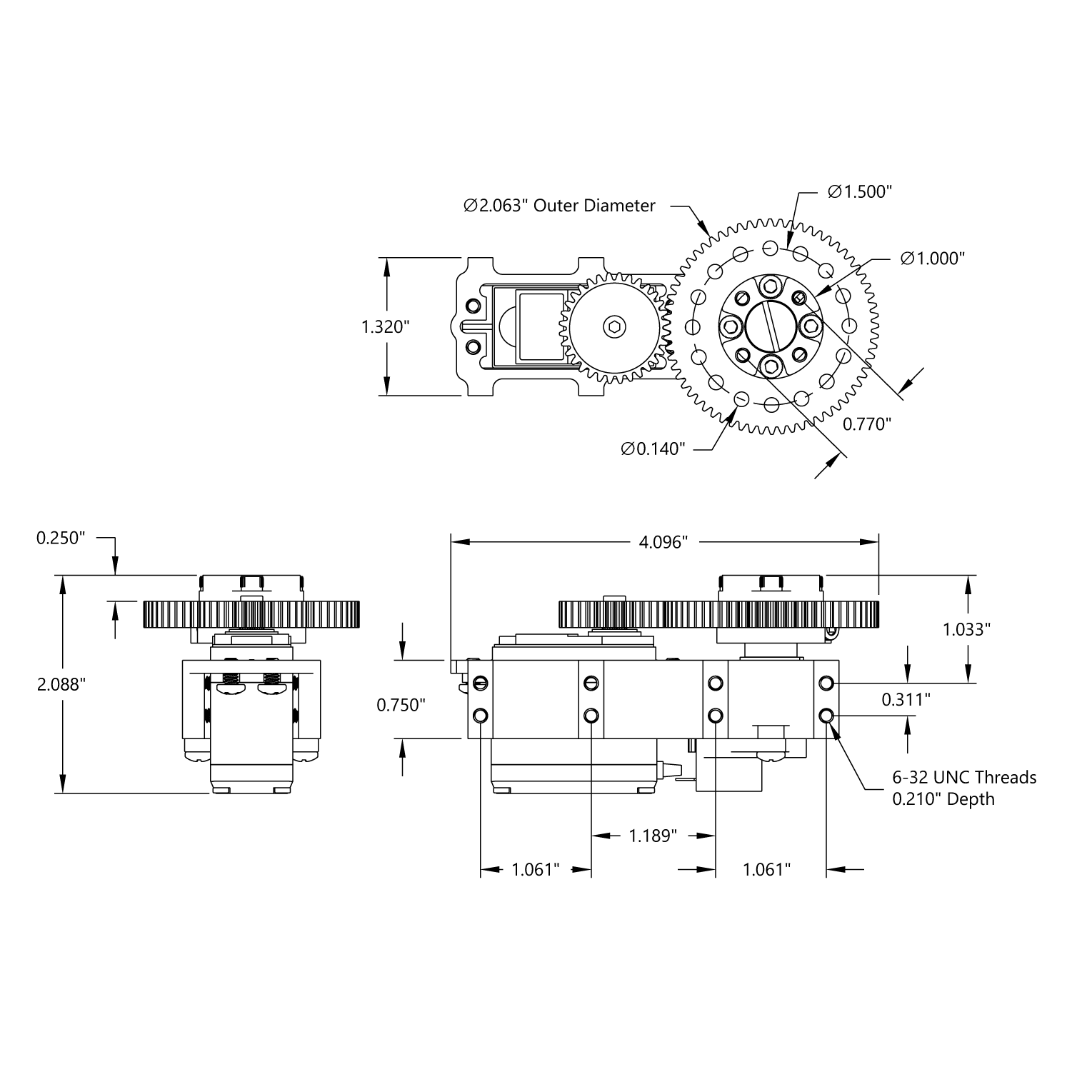 SG12 Series Servo Gearbox (2:1 Ratio, 642° Rotation, 700 oz-in, 0.32  sec/60°)