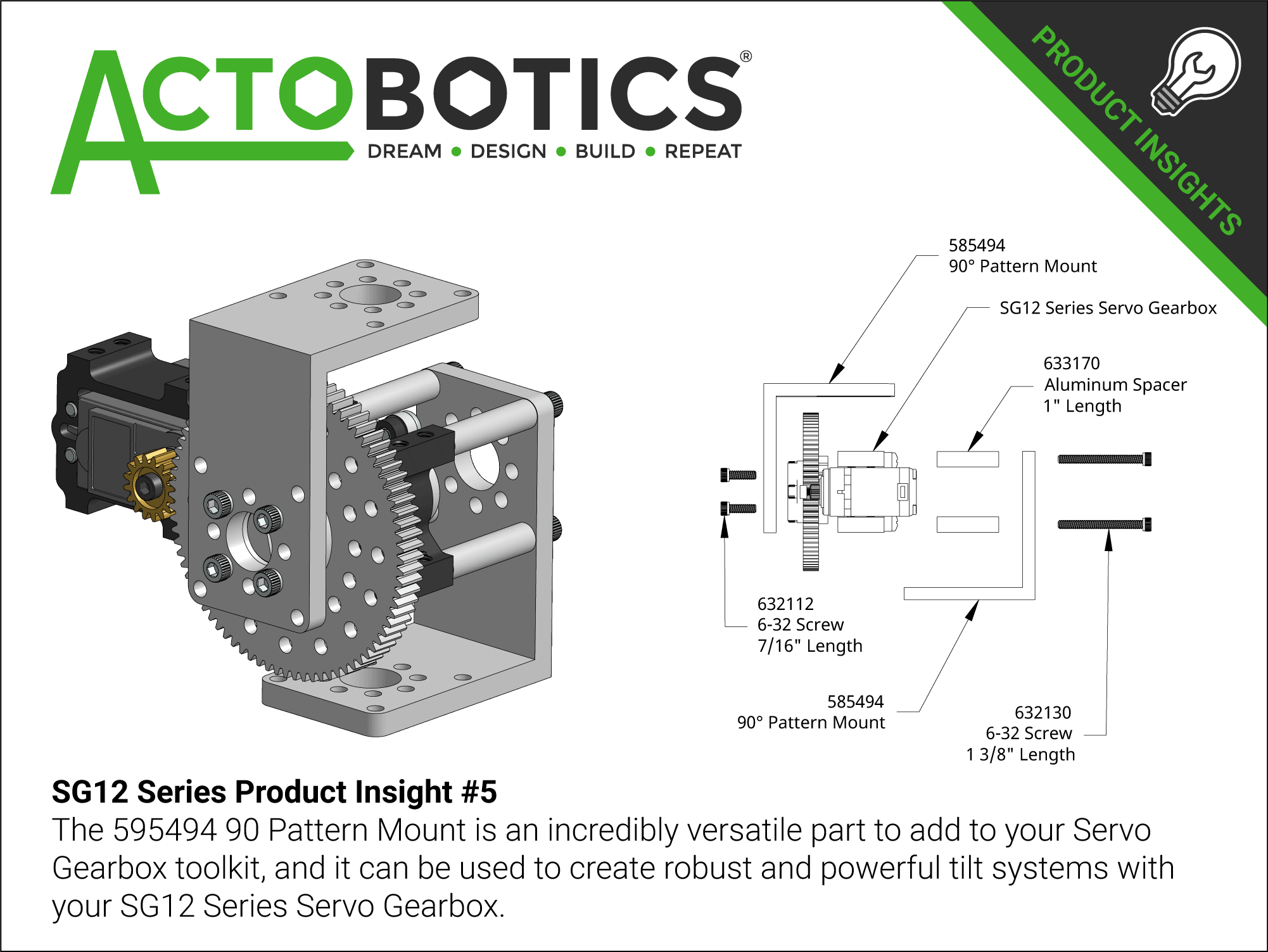 SG12 Series Servo Gearbox (7:1 Ratio, 642° Rotation, 2450 oz-in, 1.12  sec/60°)