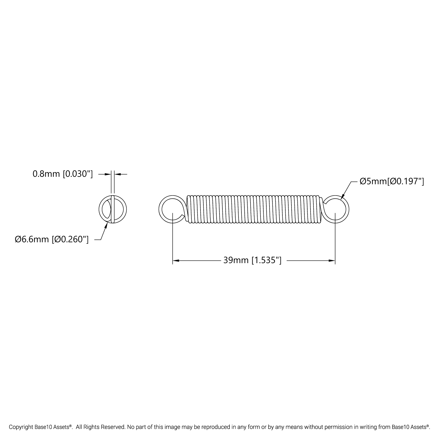 Extension Spring (6.5mm OD, 1.5kg Max Load, 39-72mm Length) - ServoCity