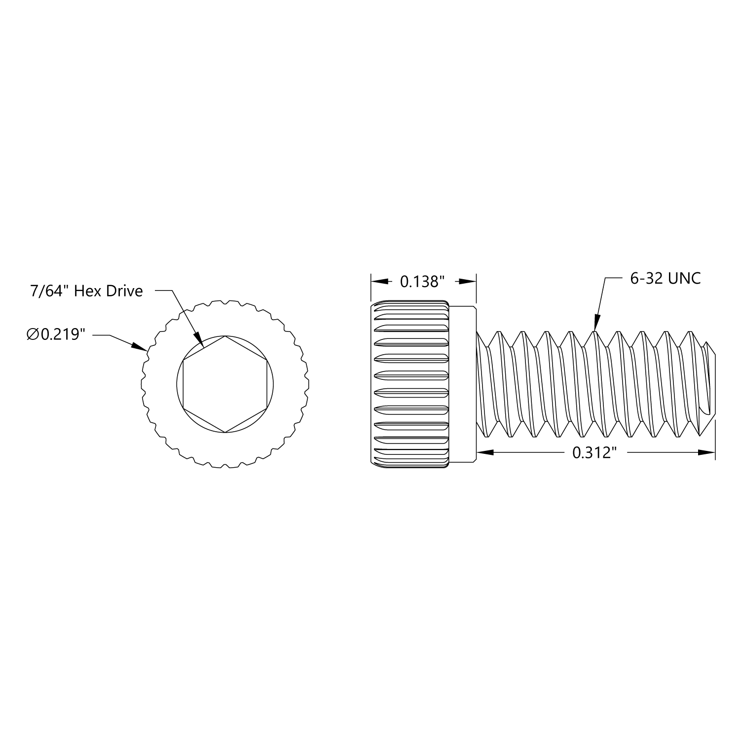 6-32 Stainless Steel Socket Head Caps screws, Coarse Thread - 18-8