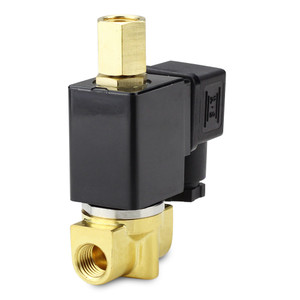 Main view of a 1/4 inch brass 3-way solenoid valve, 12V DC for industrial automation. Main view of a 1/4 inch brass 3-way solenoid valve, 12V DC for industrial automation.