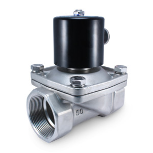 Normally closed electric stainless steel 120V AC solenoid valve in a 2-inch size for precise control of water, gas, air, fuel, etc. Normally closed electric stainless steel 120V AC solenoid valve in a 2-inch size for precise control of water, gas, air, fuel, etc.