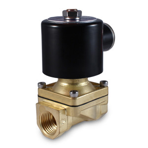 An angle view of the BZW-10-24VAC 3/8" 24V AC brass solenoid valve, highlighting the durability and Viton diaphragm seal suitable for air and water systems in industrial automation An angle view of the BZW-10-24VAC 3/8" 24V AC brass solenoid valve, highlighting the durability and Viton diaphragm seal suitable for air and water systems in industrial automation