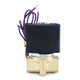 110 volt solenoid valve in 1/8 inch NPT size, brass side profile with electric wires. 110 volt solenoid valve in 1/8 inch NPT size, brass side profile with electric wires.