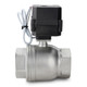 Side profile of a 2-inch electric ball valve with stainless steel body and NPT threads for water flow control. Side profile of a 2-inch electric ball valve with stainless steel body and NPT threads for water flow control.