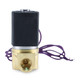 Front view of a 1/4 inch 24V DC solenoid valve, brass construction, for efficient regulation of water, gas, air, fuel, etc. Front view of a 1/4 inch 24V DC solenoid valve, brass construction, for efficient regulation of water, gas, air, fuel, etc.