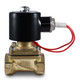3/4 inch 12V DC brass solenoid valve for irrigation, showing side profile with red wire detail 3/4 inch 12V DC brass solenoid valve for irrigation, showing side profile with red wire detail