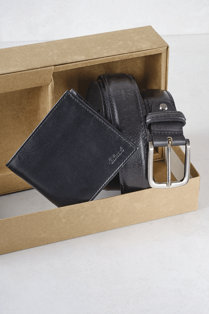 Black Leather Wallet & Belt Gift Set