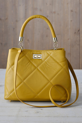 Quilted Italian Leather Bag in mustard