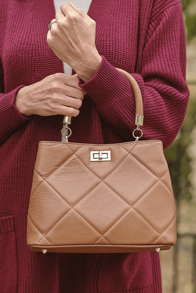 Quilted Italian Leather Bag in Tan