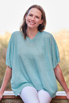 Linen Box Tunic in Aqua